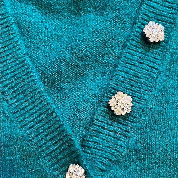 LOFT Green pullover sweater with Floral Buttons - Picture 5 of 7